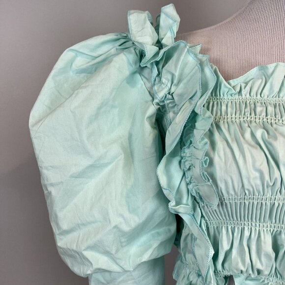 Nasty Gal Puff Sleeve Cropped Top Blouse Green Size Small NWT - Picture 3 of 12